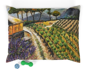 Original Oil Painting Summer Vines Temecula Wine Country Vineyard printed on Big Dog Pet Bed Pet Pillow souvenir