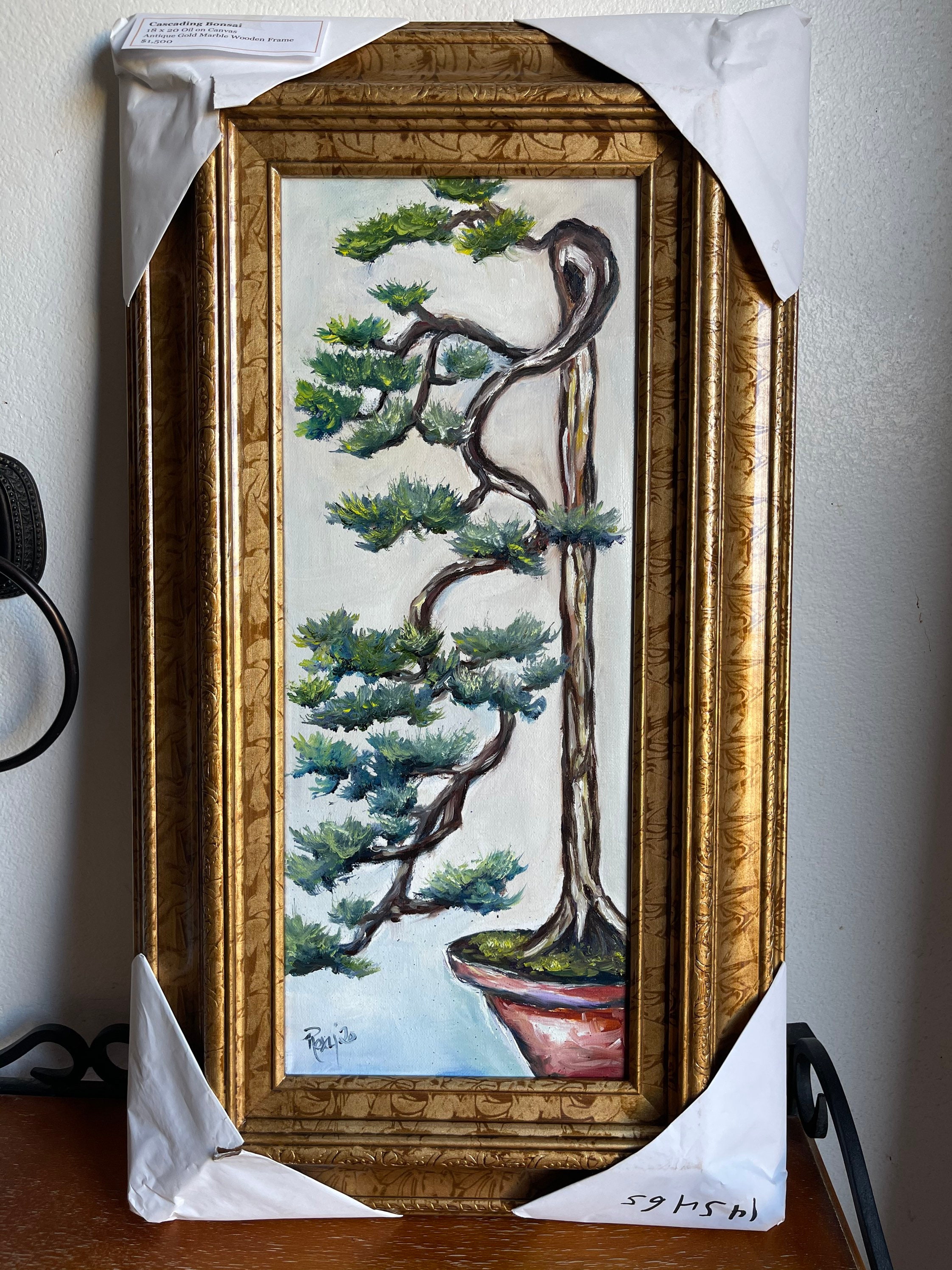 Cascading Bonsai Tree Original Oil Painting 8 X 20 Framed Etsy