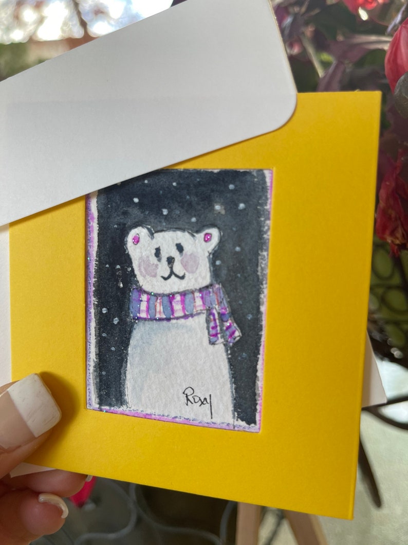 Original Miniature Watercolor Whimsical Bears Hearts Landscape Valentine paintings