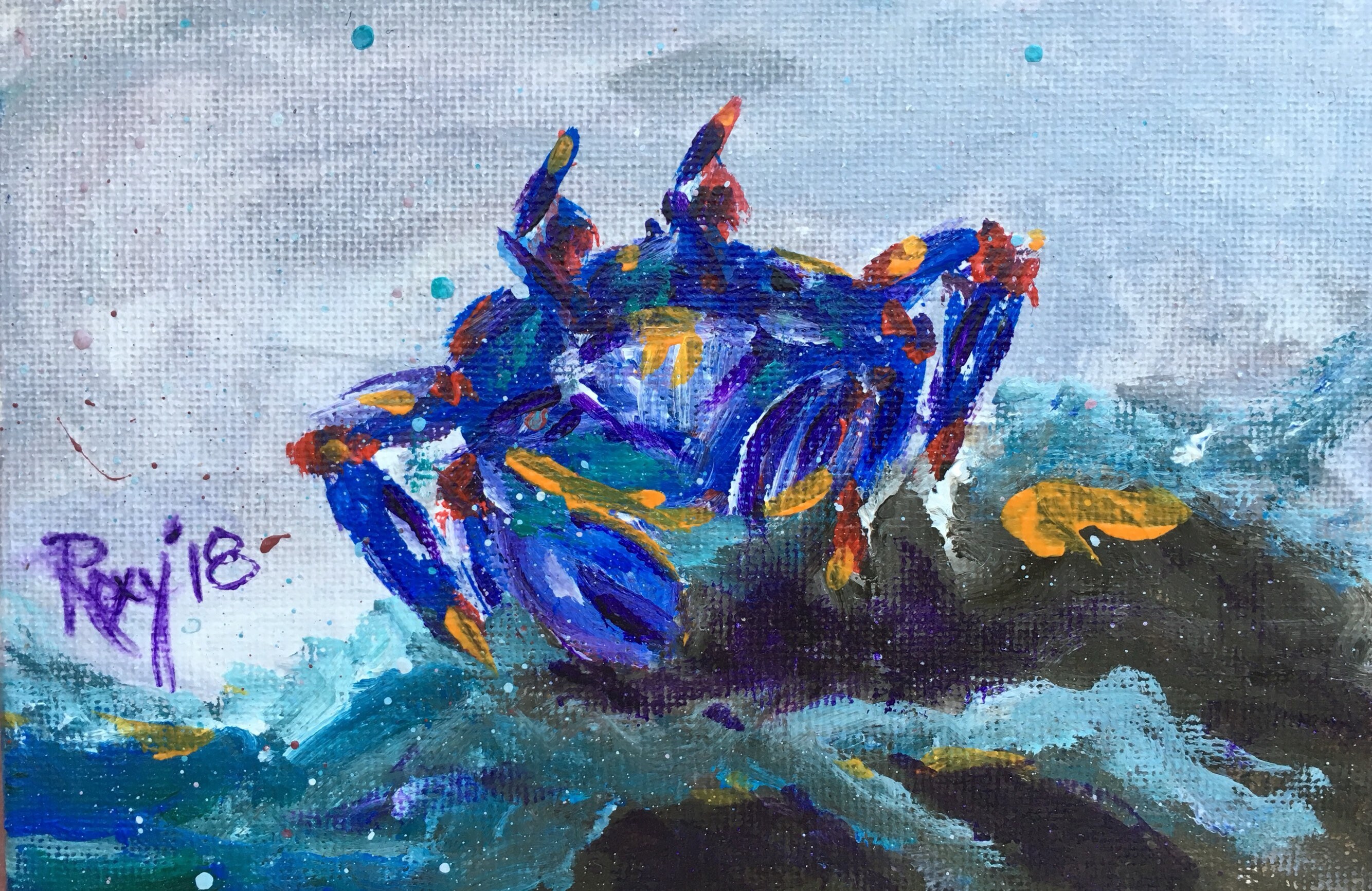 6 X 4 Cute Little Blue Planet Blue Crab Original Painting | Etsy