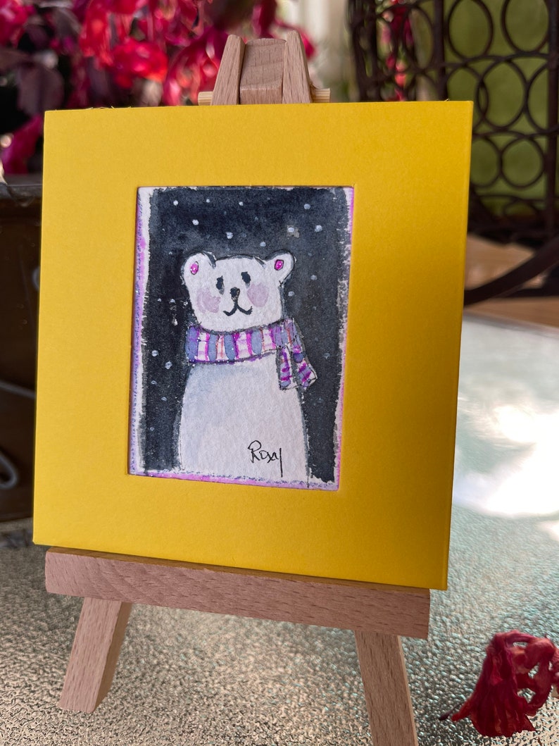 Original Miniature Watercolor Whimsical Bears Hearts Landscape Valentine paintings