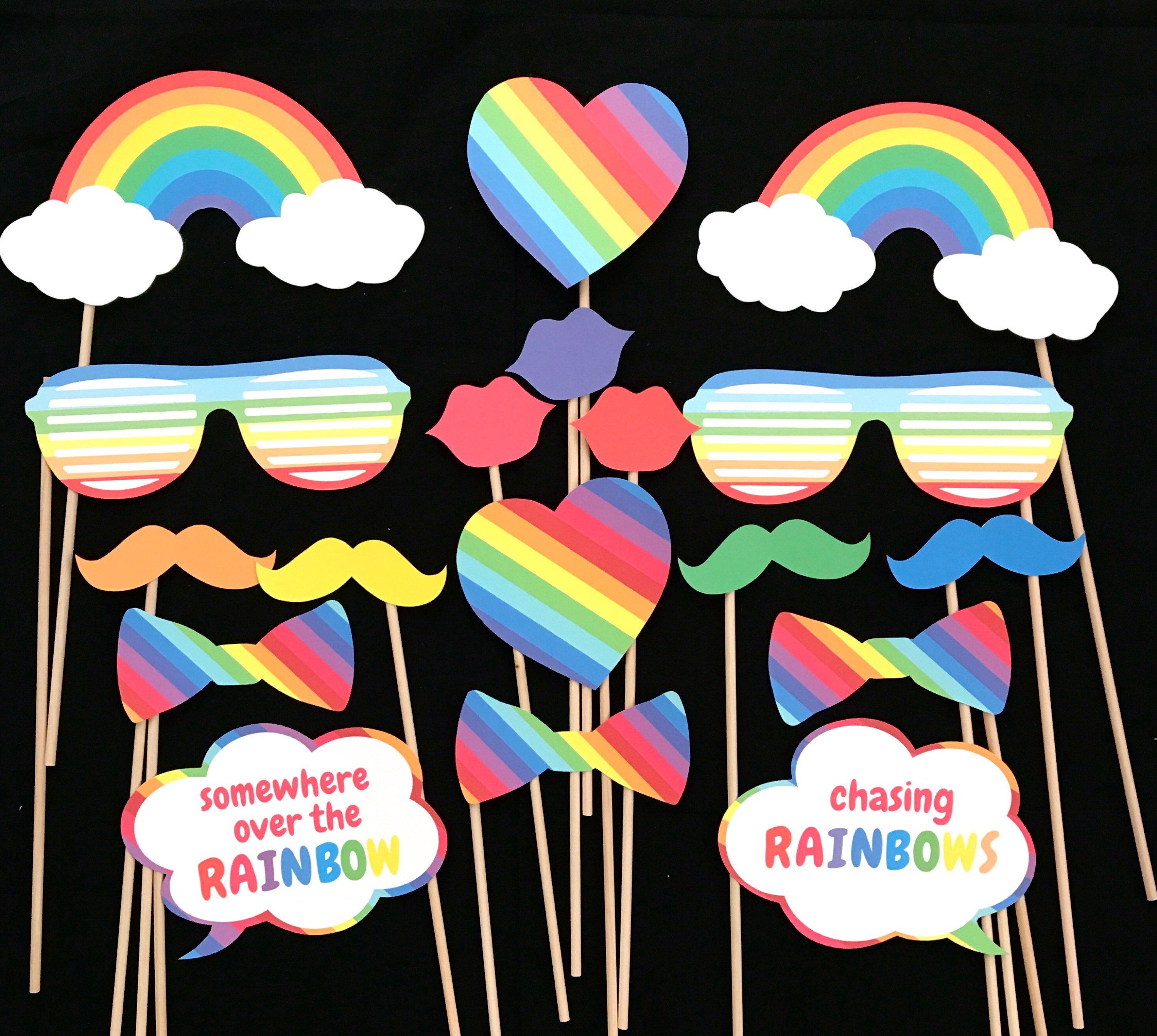Rainbow Party Themed Photo Booth Props Etsy