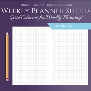 Grid Planner or Journal Sheets with 3 columns per page. Half Letter Size.