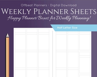 Box Style Planner or Journal Sheets with 3 columns per page. Half Letter Size.