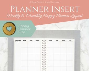 Week and Month Box Style and Hourly Layout Happy Planner Inserts. Printable. Two Page Week Layout. 7" x 9.25".