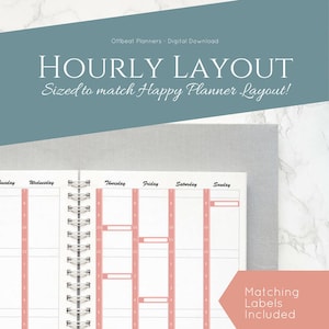 Hourly Stickers, Time Schedule for your Vertical Happy Planner. Blush Pink and Grey. Eight Time Schedules Available. image 1