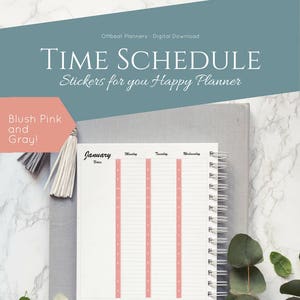 Hourly Stickers, Time Schedule for your Vertical Happy Planner. Blush Pink and Grey. Eight Time Schedules Available. image 2