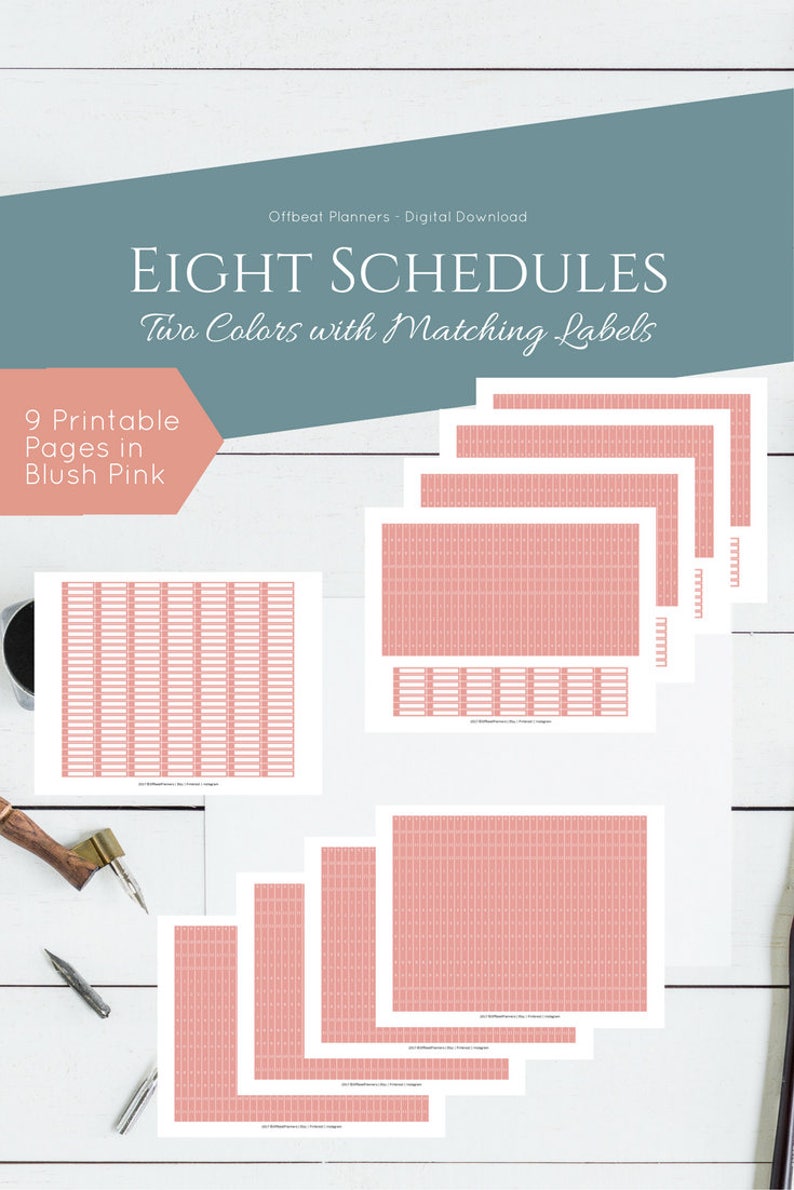 Hourly Stickers, Time Schedule for your Vertical Happy Planner. Blush Pink and Grey. Eight Time Schedules Available. image 4