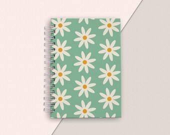 Daisy Print Hardcover Journal: Lined or Dot Grid, Handmade Diary Notebook