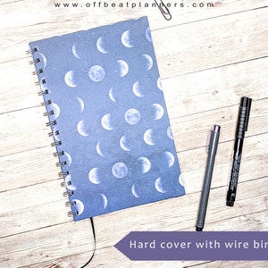 Moon Journal, Moon Phases Calendar Handmade and Planner with One Month and Five Weeks Planner with Dot Grid Pages and Goals Planner