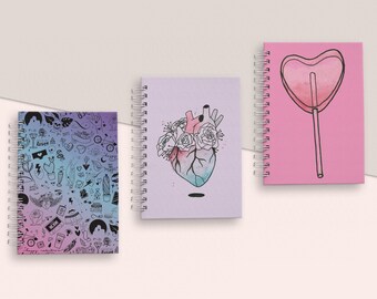 Dot Grid or Lined Notebook Bundle, Sexy Pink Journal for Valentine's Day,