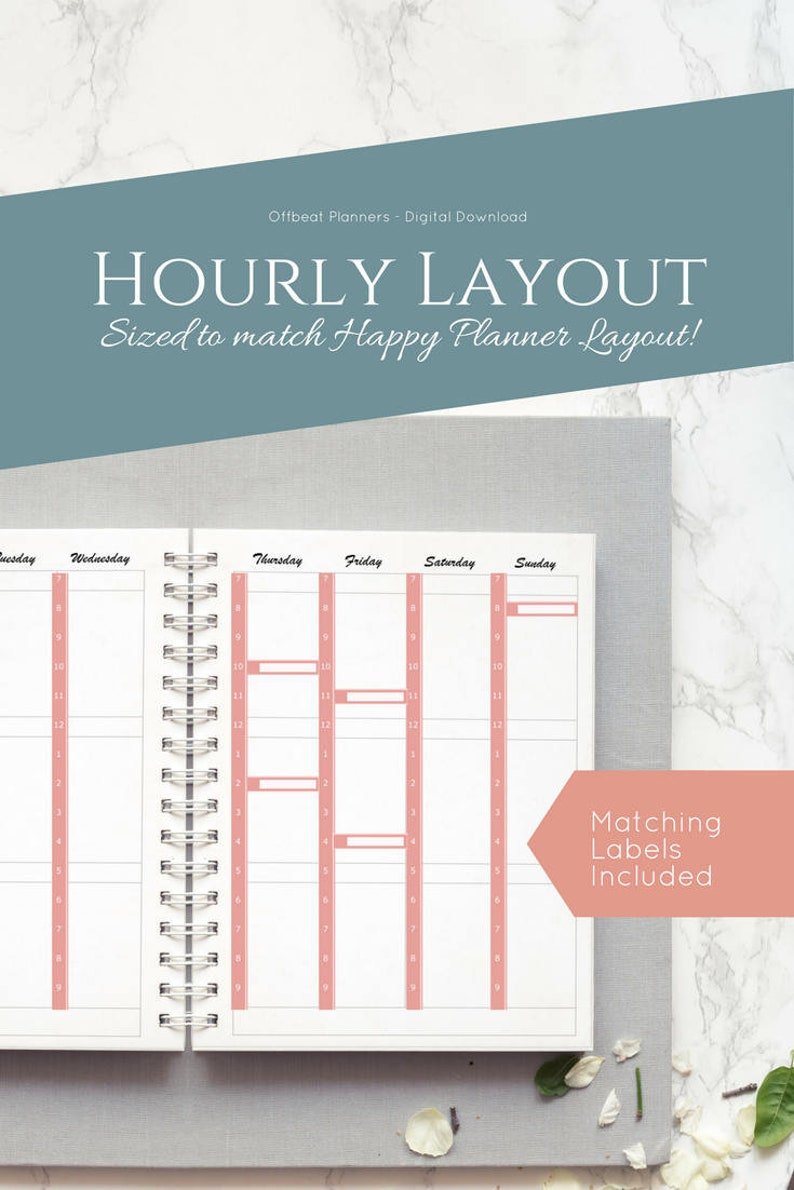 Hourly Stickers, Time Schedule for your Vertical Happy Planner. Blush Pink and Grey. Eight Time Schedules Available. image 1