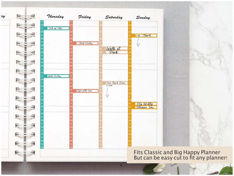 30 Minute Interval Time Schedule Stickers, Appointment Book, for Vertical Planners. Fits BIG & Classic Happy Planner image 2