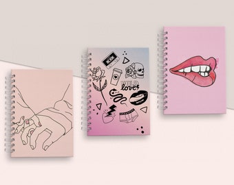 Notebook Bundle, Dot Grid or Lined, Sexy Pink Journal Bundle for Valentine's Day,