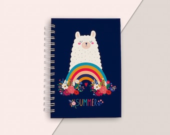 Llama Spiral Notebook Journal,  Dot Grid and Lined Sketchbook, Cute Unicorn and Llama