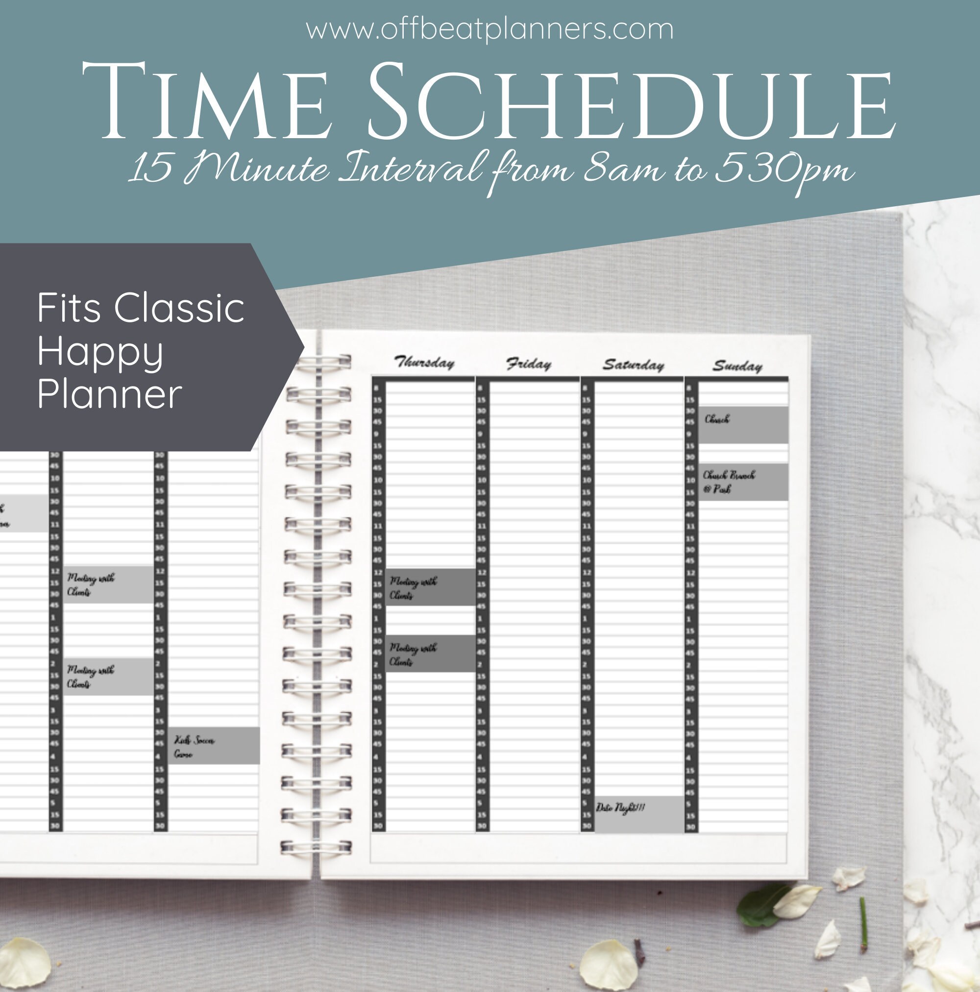 15 Minute Interval Time Schedule Stickers, Appointment Book, for