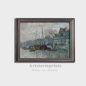 Harbor Scene Digital Download, Impressionist Riverside Boats Printable Wall Art