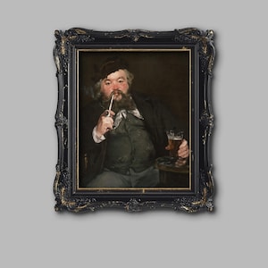 Impressionist Portrait, Man with Pipe and Beer, Vintage Artwork, Digital Download