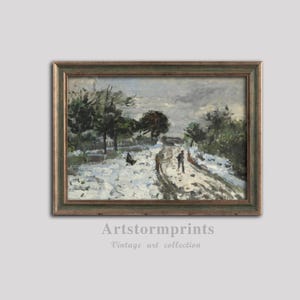 Snowy Winter Path Impressionist Landscape, Countryside Road Digital Download Printable Wall Art
