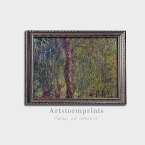 Weeping Willow Digital Download, Impressionist Tree Painting Printable Wall Art for Nature Lovers and Tranquil Home Decor