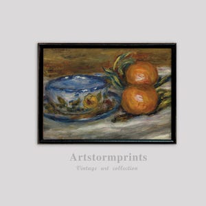 Still Life Oranges and Blue Cup Wall Art, Kitchen Decor digital download printable painting