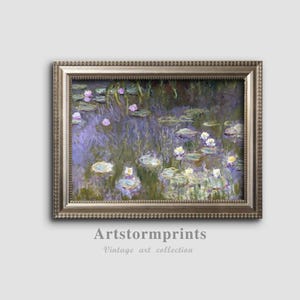 Water Lilies on Purple Pond – romantic floral landscape, digital download printable wall art
