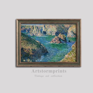 Rocky Cliffs and Emerald Sea, Digital Download Printable Impressionist Landscape Art