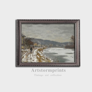 Winter Riverside Path with Snow, Digital Download Printable Impressionist Landscape Painting for Cozy and Seasonal Wall Decor