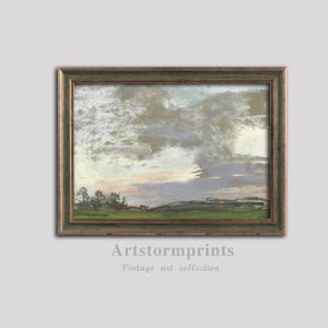 Stormy Sky Over Fields, Digital Download Printable Pastel Landscape Wall Art