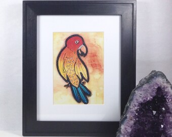 Parrot Macaw - Mixed Media Print - 5x7 Matted to 8x10 - Ready to Frame