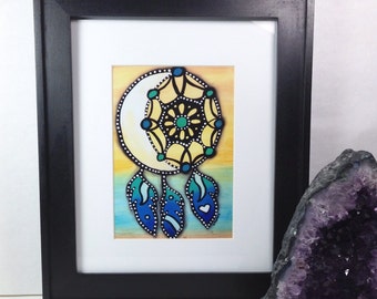 Dream catcher- Mixed Media Art Print - 5x7 matted to 8x10 inches - Ready to Frame