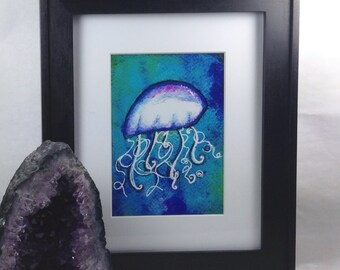 Jelly Fish - Matted Mixed Media Art Print - 5x7 Matted to 8x10 inches - Ready to Frame