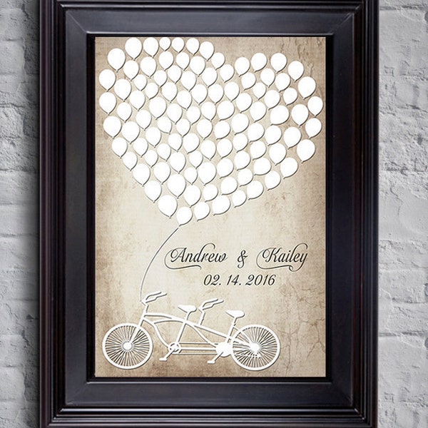 Bicycles Rustic Wedding Poster Tandem Bicycles Vintage Guest Book Wedding Guestbook Heart guestbook Bike Balloon Guest book Tandem Bike