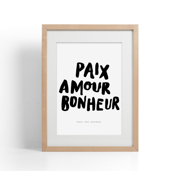 Paix Amour Bonheur Brush Lettering Print Modern Wall Art Etsy Paix Amour Bonheur Brush Lettering Print Modern Wall Art Etsy