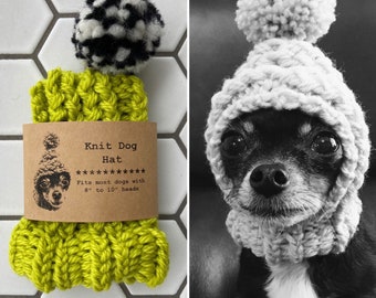 Chartreuse - Knit Wool Hat for Small Dog - Puppy Hood - Chihuahua Clothes - Warm Winter Dog Beanie - Snood