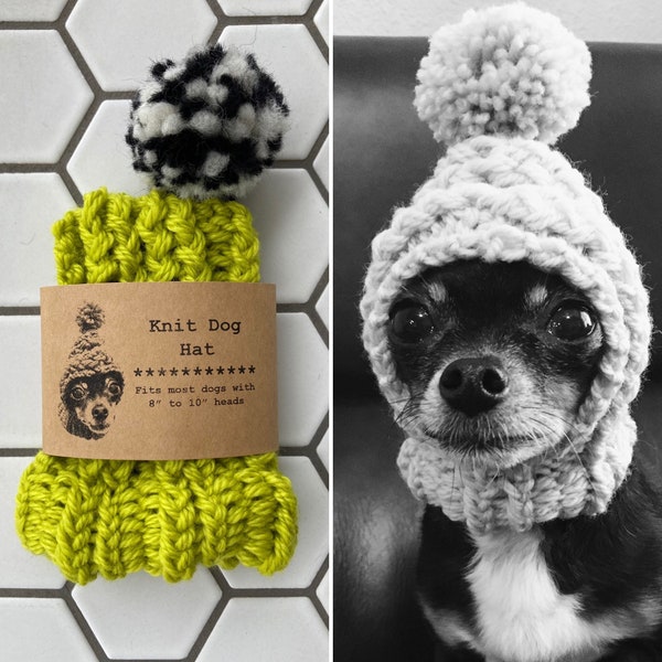 Chartreuse - Knit Wool Hat for Small Dog - Puppy Hood - Chihuahua Clothes - Warm Winter Dog Beanie - Snood