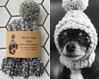 Colorblock Grey Marl - Knit Wool Hat for Small Dog - Puppy Hood - Chihuahua Clothes - Warm Winter Dog Beanie - Snood