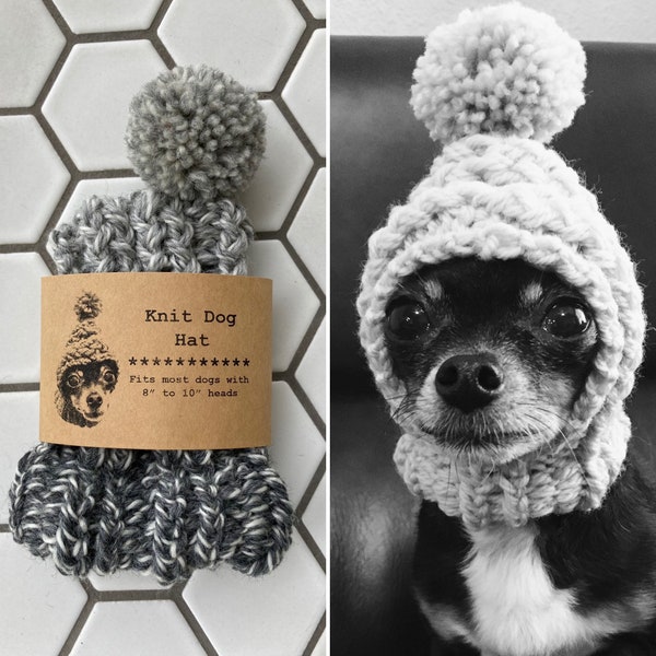 Colorblock Grey Marl - Knit Wool Hat for Small Dog - Puppy Hood - Chihuahua Clothes - Warm Winter Dog Beanie - Snood