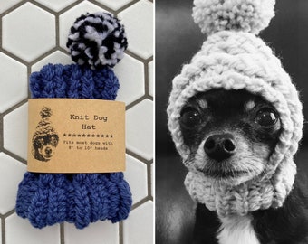 Indigo Blue Knit Wool Hat for Small Dog - Puppy Hood - Chihuahua Clothes - Warm Winter Dog Beanie