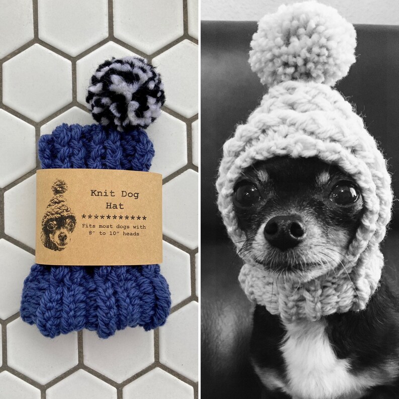 Indigo Blue Knit Wool Hat for Small Dog Puppy Hood Chihuahua Clothes Warm Winter Dog Beanie image 1