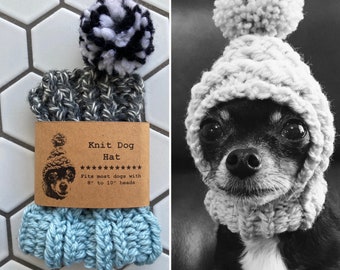 Pale Blue and Dark Grey Marl Colorblock - Knit Wool Hat for Small Dog - Puppy Hood - Chihuahua Clothes - Warm Winter Dog Beanie - Snood