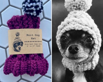 Plum Purple Knit Wool Hat for Small Dog - Puppy Hood - Chihuahua Clothes - Warm Winter Dog Beanie - Snood - Berry