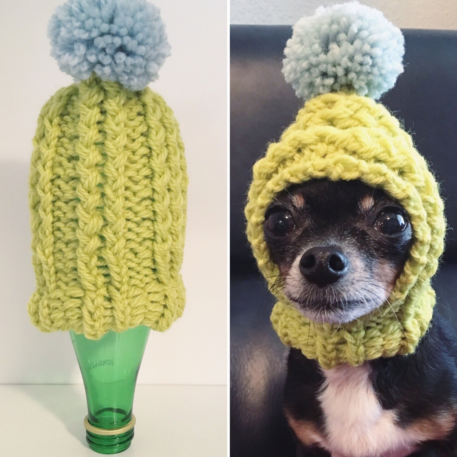 Chartreuse - Knit Wool Hat for Small Dog - Puppy Hood - Chihuahua