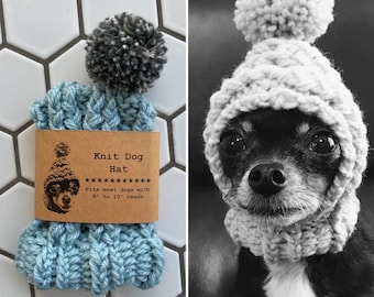 Pale Blue - Knit Wool Hat for Small Dog - Puppy Hood - Chihuahua Clothes - Warm Winter Dog Beanie - Snood