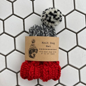 Red and Dark Grey Marl Colorblock Knit Wool Hat for Small Dog Puppy Hood Chihuahua Clothes Warm Winter Dog Beanie Snood image 3