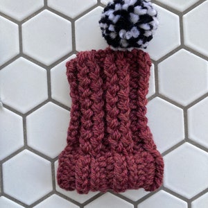 Maroon Knit Wool Hat for Small Dog Puppy Hood Chihuahua Clothes Warm Winter Dog Beanie Snood Red image 3