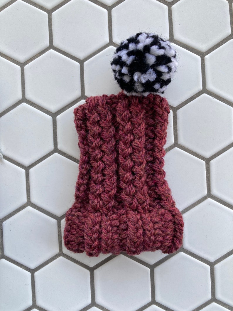 Maroon Knit Wool Hat for Small Dog Puppy Hood Chihuahua Clothes Warm Winter Dog Beanie Snood Red image 3