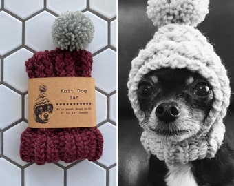 Maroon Knit Wool Hat for Small Dog - Puppy Hood - Chihuahua Clothes - Warm Winter Dog Beanie - Snood - Red