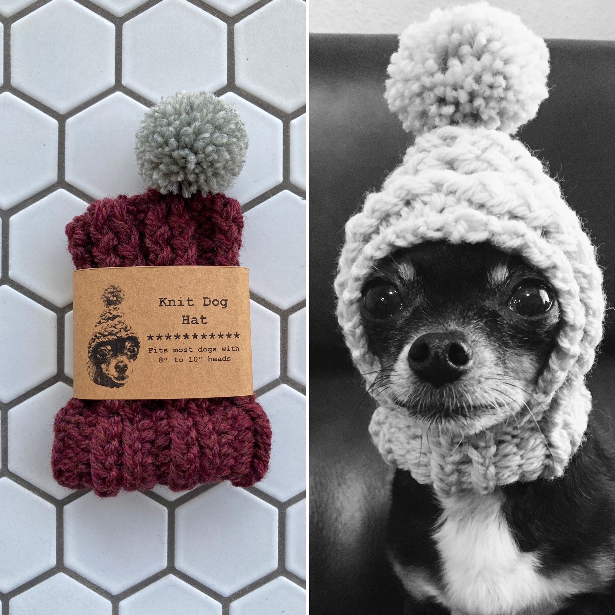 Knitted Dog Dogs With Beanies Maroon Knit Wool Hat For Small Dog