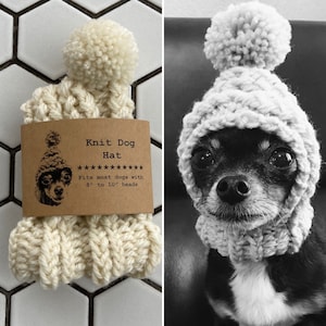 Ivory White Knit Wool Hat for Small Dog Puppy Hood Chihuahua Clothes Warm Winter Dog Beanie Snood image 1